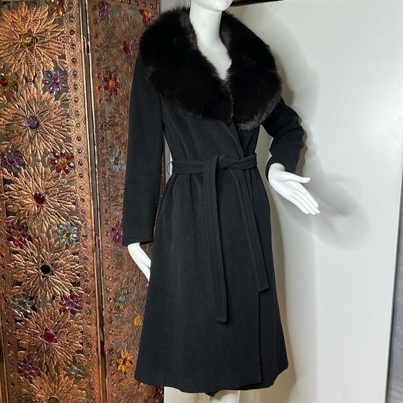 Cashmere Sz 8 Wrap Tie Coat with Black Fox Collar Coat - Picture 1 of 11